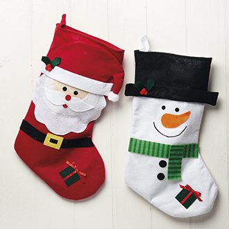 Christmas stocking, fabric, santa & snowman – 46CM, 2 ASS.