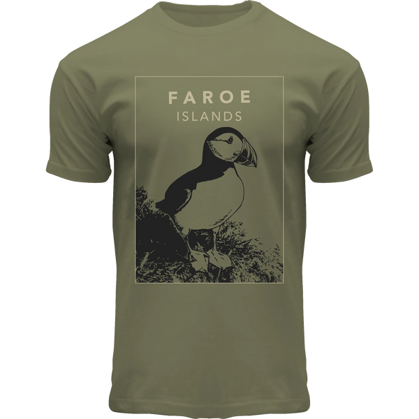 FOX T-shirt ADULT Square Puffin Olive, "Faroe Islands"