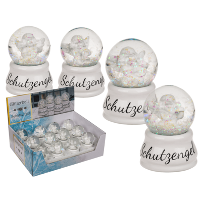 Polyresin glitter ball, Schutzengel, 4 ass