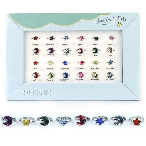 RING BIRTHSTONE, STAR AND MOON Adjustable, 24pcs