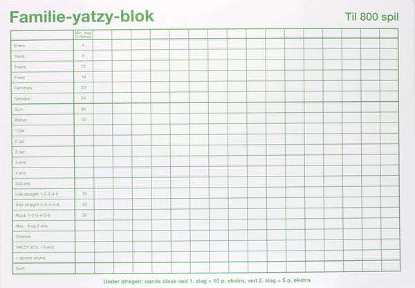 YATZY-BLOK A-5 FAMILIE-YATZY