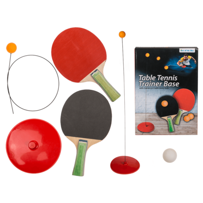 Table tennis trainer base with 2 rackets & 3 table tennis balls, ca 90 cm